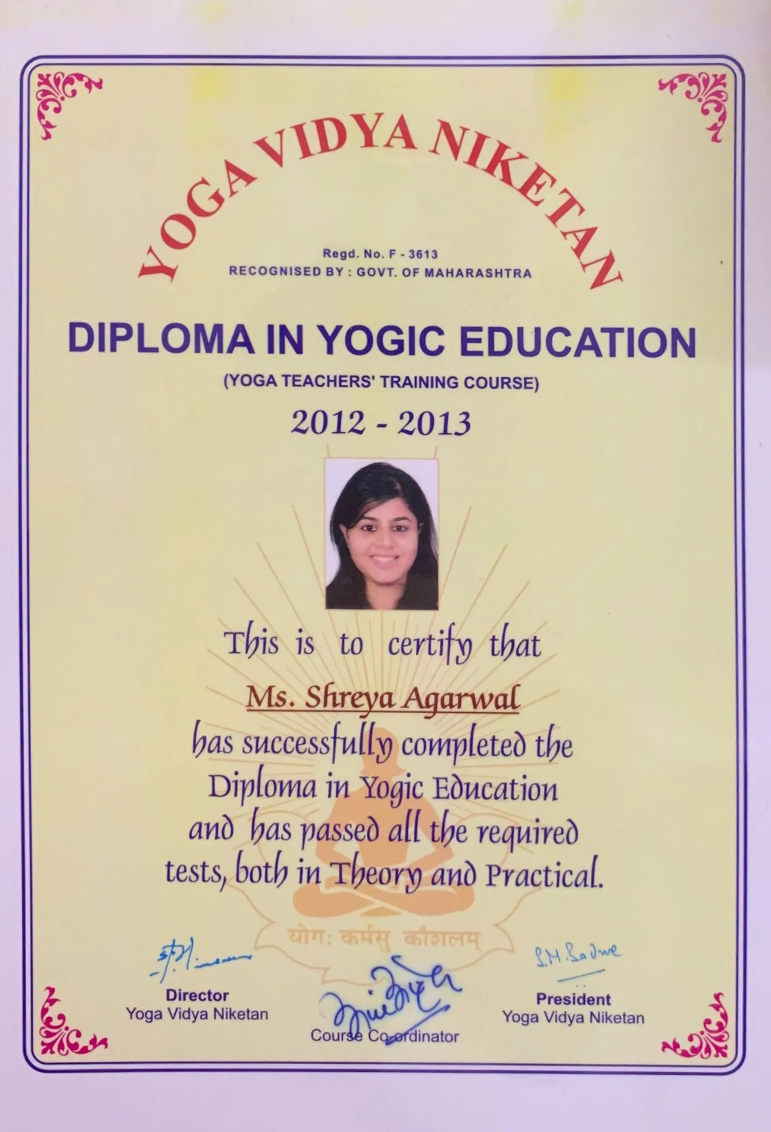 yoga certificate
